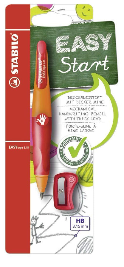 Ergonomic Mechanical Pencil - STABILO EASYergo 3.15 - Right-Handed - Orange/Red + Sharpener