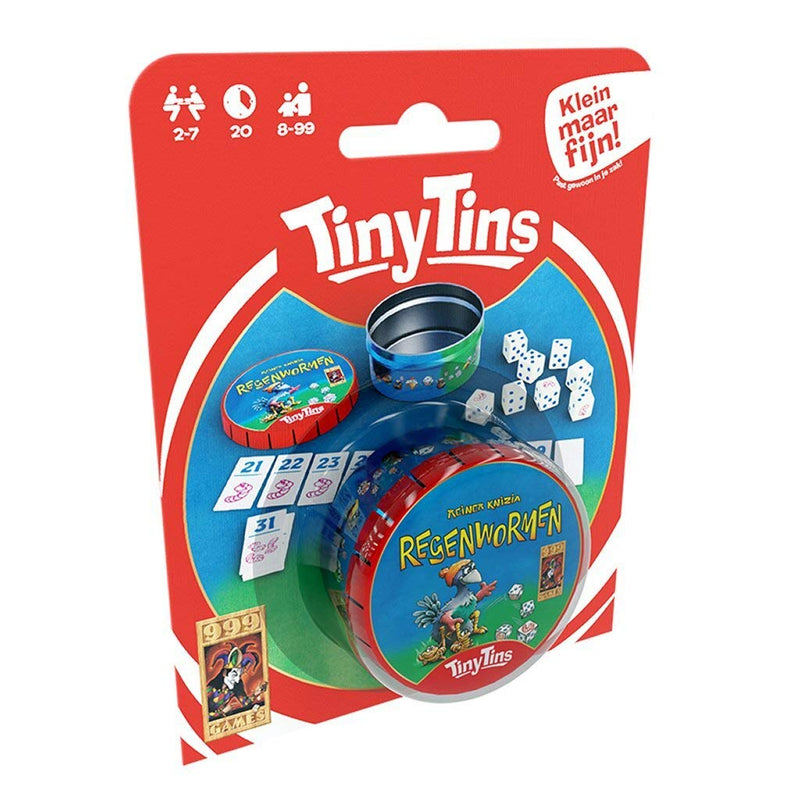 999 Games - Tiny Tins: Regenwormen (los) Dobbelspel - vanaf 8 jaar - Een van de beste spellen van 2016 - Reiner Kniezia - voor 2 tot 7 spelers - 999-RGW06