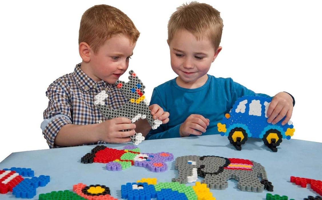 Hama Perlen 201-92 Bügelperlen Beutel mit ca. 3.000 bunten Midi Bastelperlen mit Durchmesser 5 mm im Mix gestreift, kreativer Bastelspaß für Groß und Klein