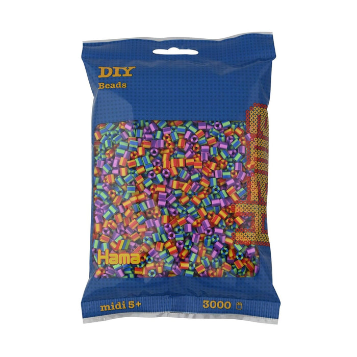 Hama Perlen 201-92 Bügelperlen Beutel mit ca. 3.000 bunten Midi Bastelperlen mit Durchmesser 5 mm im Mix gestreift, kreativer Bastelspaß für Groß und Klein