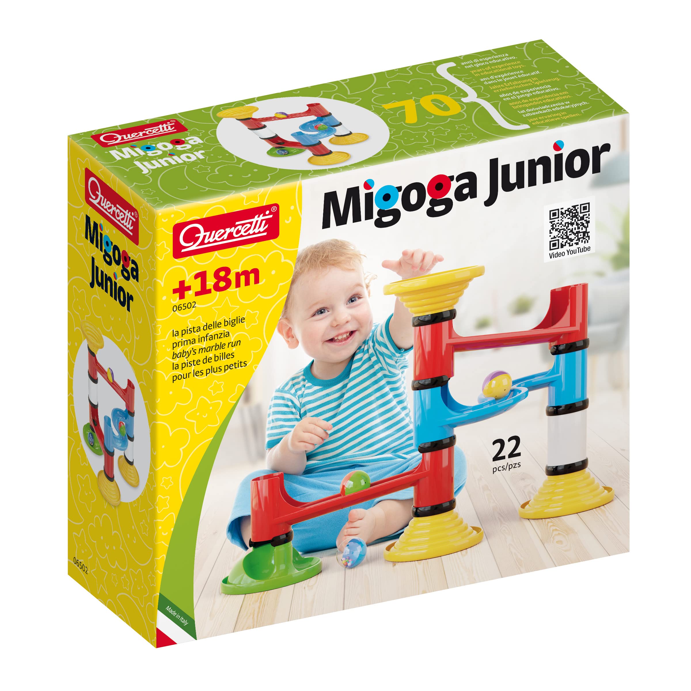 Quercetti Migoga Junior Marble Run First Ball Track Set for Ages 18 Months + (Made in Italy