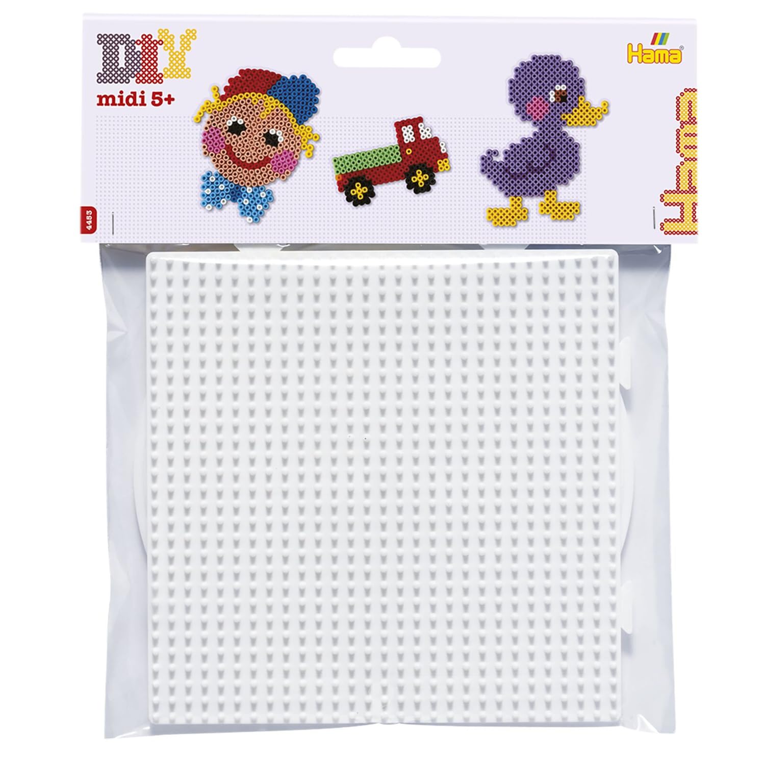 Hama Perlen 4453 stiftplaten, set van 2 voor midi-strijkkralen met een diameter van 5 mm, vierkant en cirkel in wit, creatief knutselplezier voor groot en klein