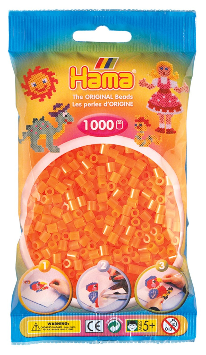 Hama Perlen 207-38 Bügelperlen Beutel mit ca. 1.000 Midi Bastelperlen mit Durchmesser 5 mm in Neon Orange, kreativer Bastelspaß für Groß und Klein