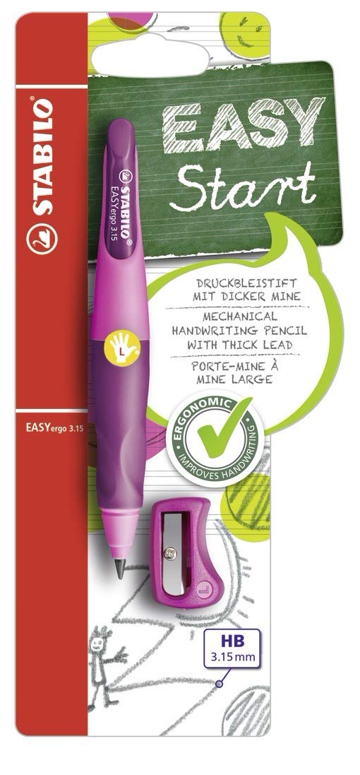 Ergonomic Mechanical Pencil - STABILO EASYergo 3.15 - Left-Handed - Pink/Lilac + Sharpener