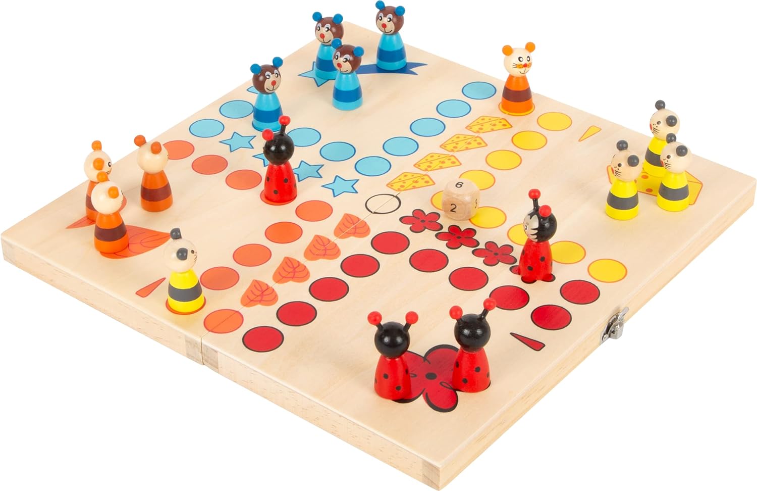 Small Foot Ludo Tiere aus Holz, Gesellschaftsspiel für Groß und Klein, mit Tierchen-Spielfiguren, AB 4 Jahren, 7358, Multicolor