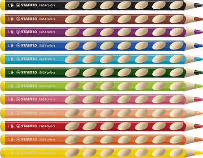 Ergonomic Colouring Pencil - STABILO EASYcolors - Left-Handed - Pack of 12 - Assorted Colours with Sharpener
