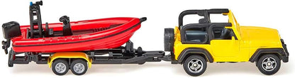 siku 1658, Jeep with Boat, Metal/Plastic, Yellow/Red, Removable trailer, Floatable boat