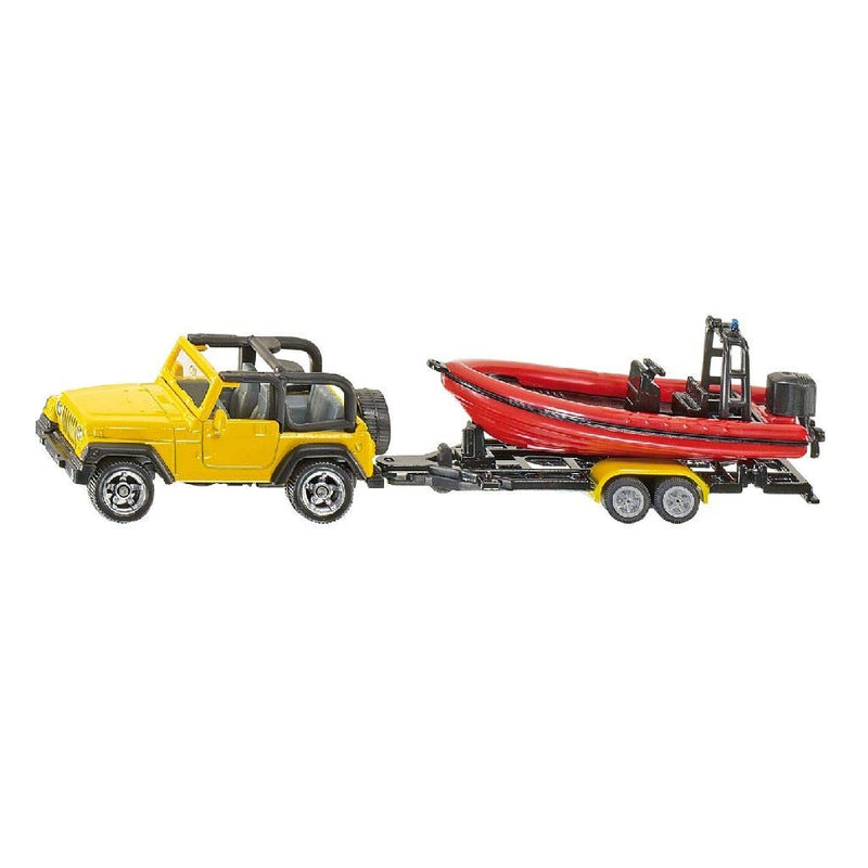 siku 1658, Jeep with Boat, Metal/Plastic, Yellow/Red, Removable trailer, Floatable boat