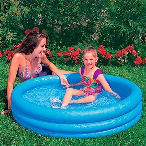 Intex 59416NP Crystal Blue Three Ring Inflatable Paddling Pool 1.14m x 25cm & Glossy Panel Ball - Inflatable Water Ball/Beach Ball - Diameter 51 cm
