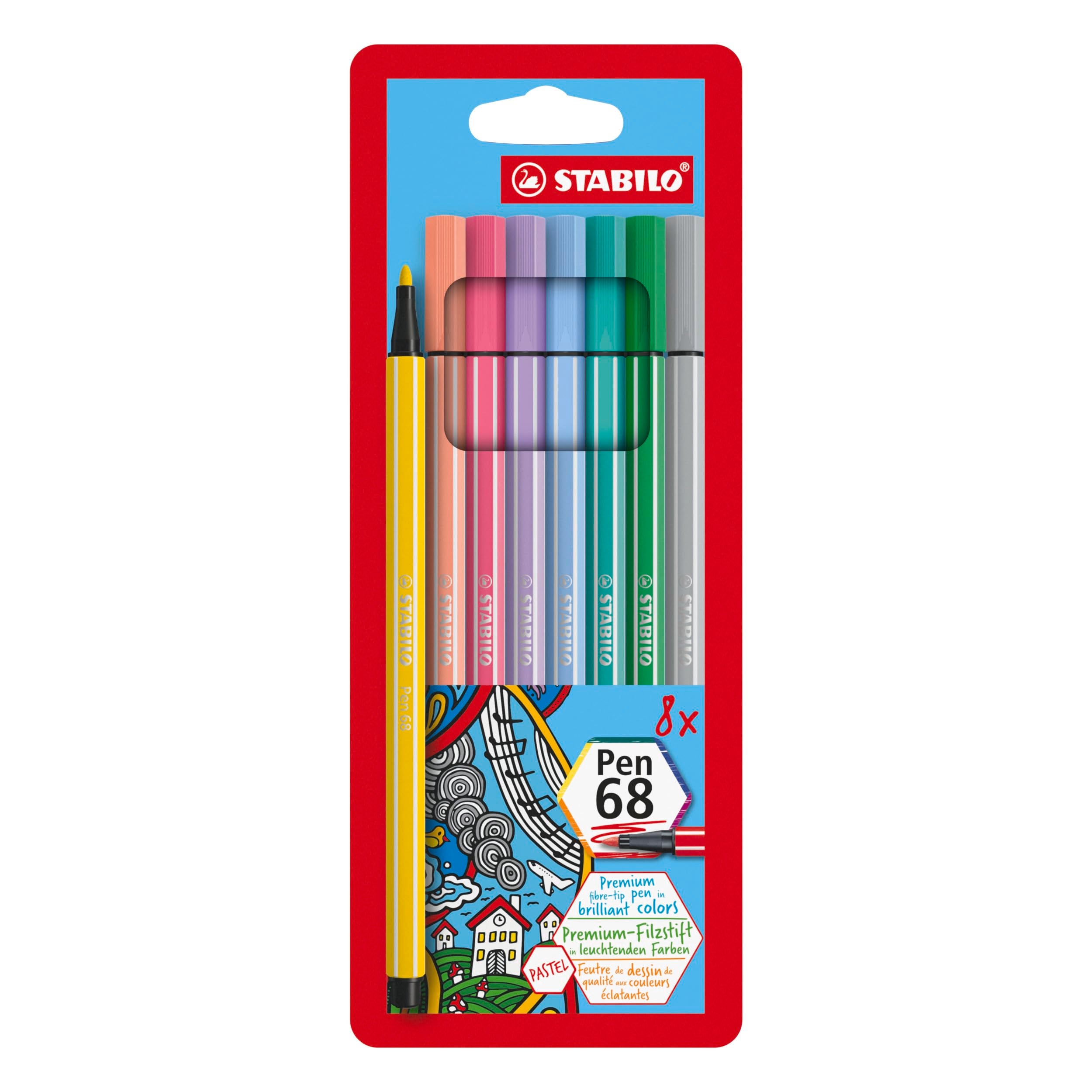 Premium Fibre-Tip Pen - STABILO Pen 68 - Pack of 8