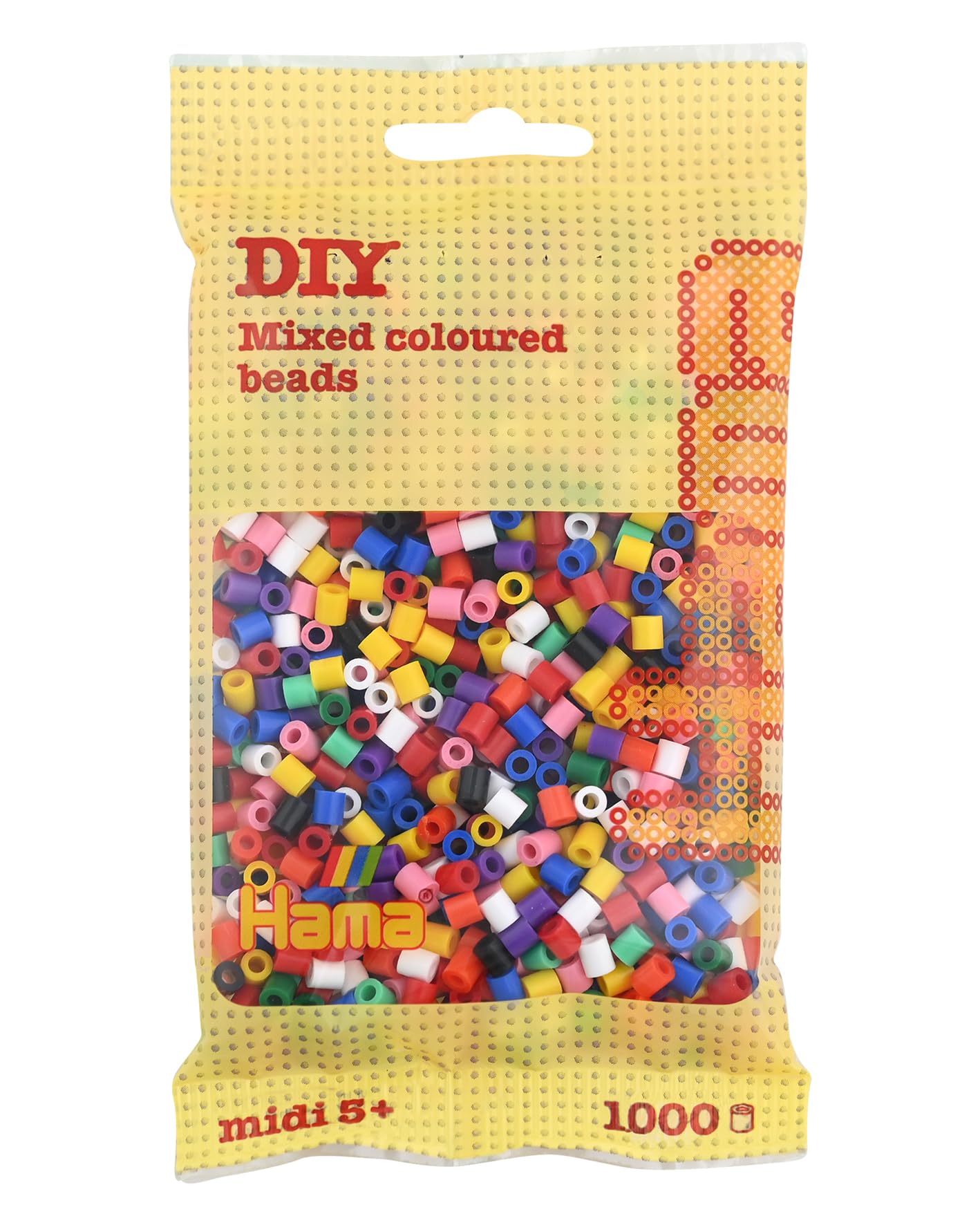 Hama Perlen 207-00 strijkkralen zak met ca. 1.000 kleurrijke midi knutselkralen met diameter 5 mm in effen kleuren, creatief knutselplezier voor groot en klein