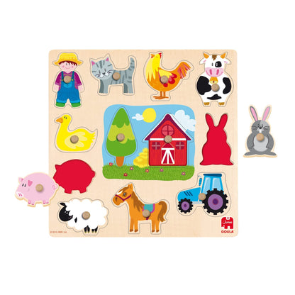 Goula - Puzle silueta granja, Encajable de madera para niños a partir de 2 años