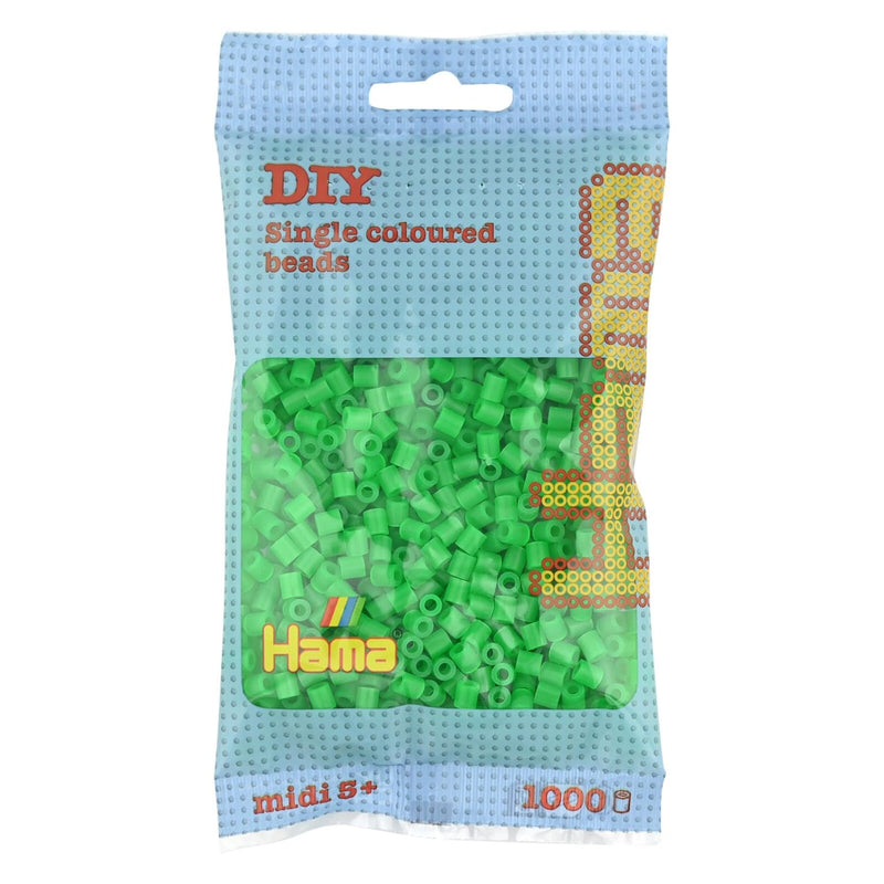 Hama Perlen 207-37 Bügelperlen Beutel mit ca. 1.000 Midi Bastelperlen mit Durchmesser 5 mm in Neon Grün, kreativer Bastelspaß für Groß und Klein