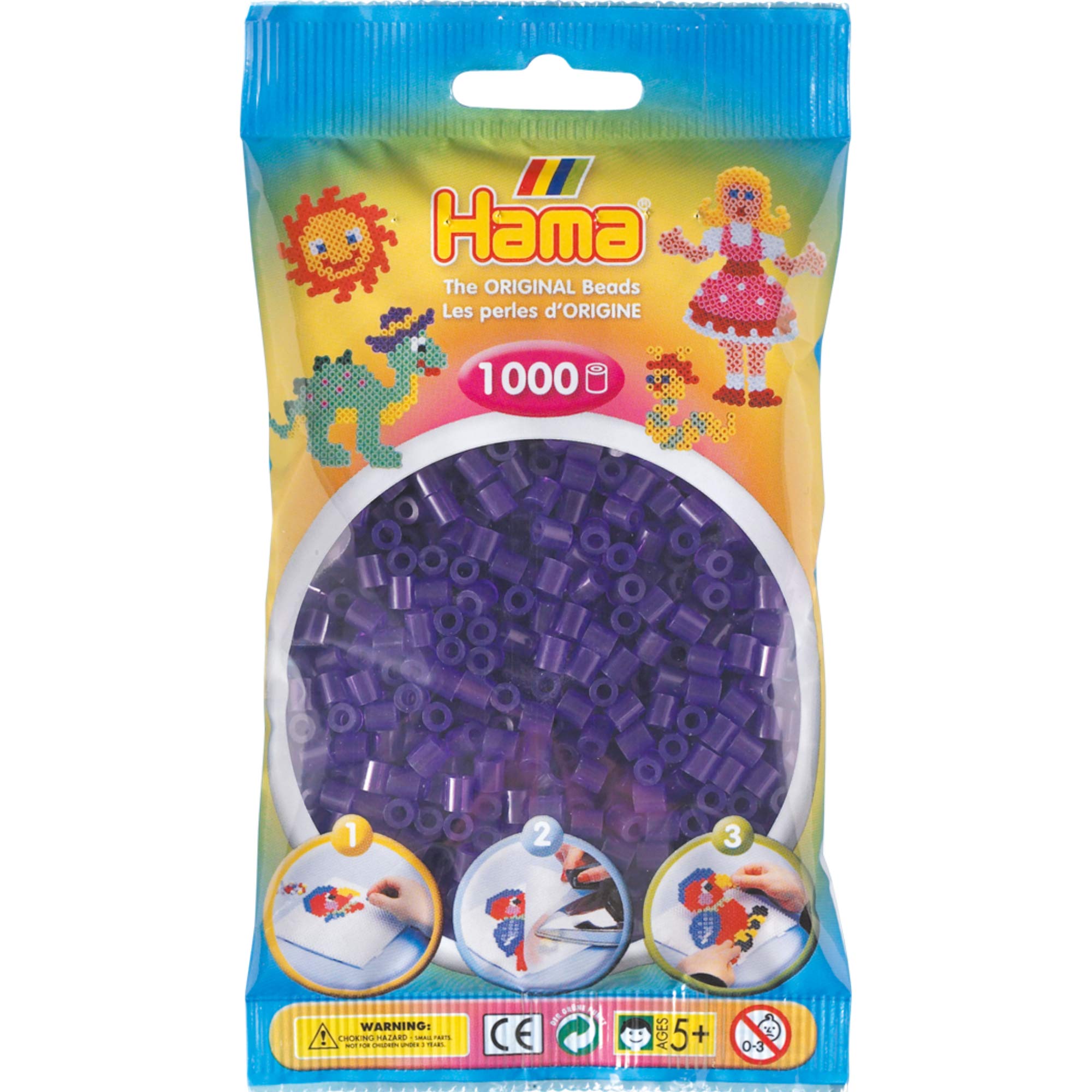 Hama 10.207-24 Translucent Purple-1,000 Beads in Bag, Multicolour