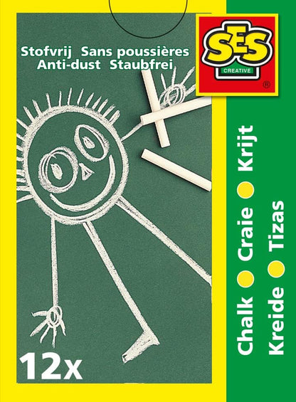 SES Creative Anti-Dust Chalk (Pack of 12, White