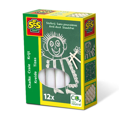 SES Creative Anti-Dust Chalk (Pack of 12, White