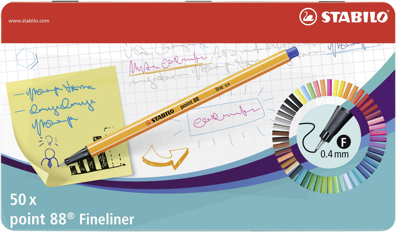 Fineliner - STABILO point 88 - Tin of 50 - Assorted Colours