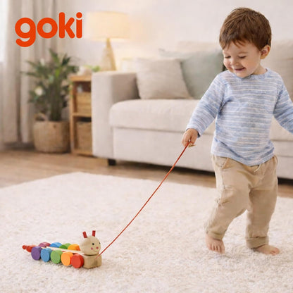 Goki 54960 Caterpillar Nila, Pull-Along Animal, Multicolor