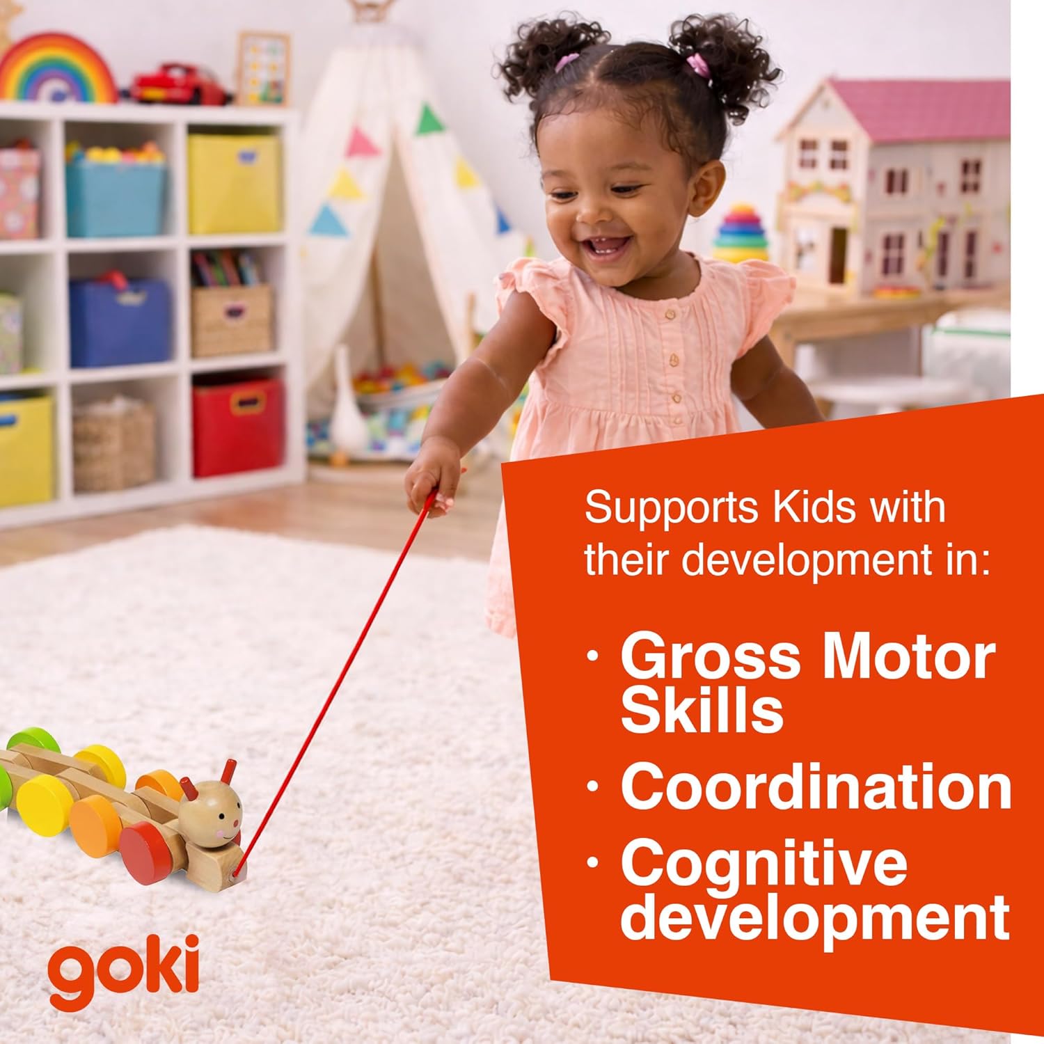 Goki 54960 Caterpillar Nila, Pull-Along Animal, Multicolor