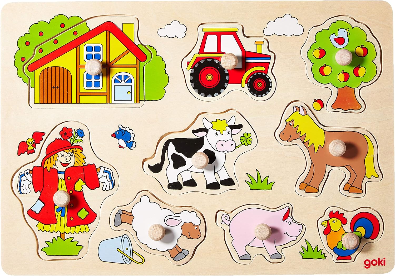 Goki 57995 Farm Vi, Lift-Out Puzzle, Multicolor