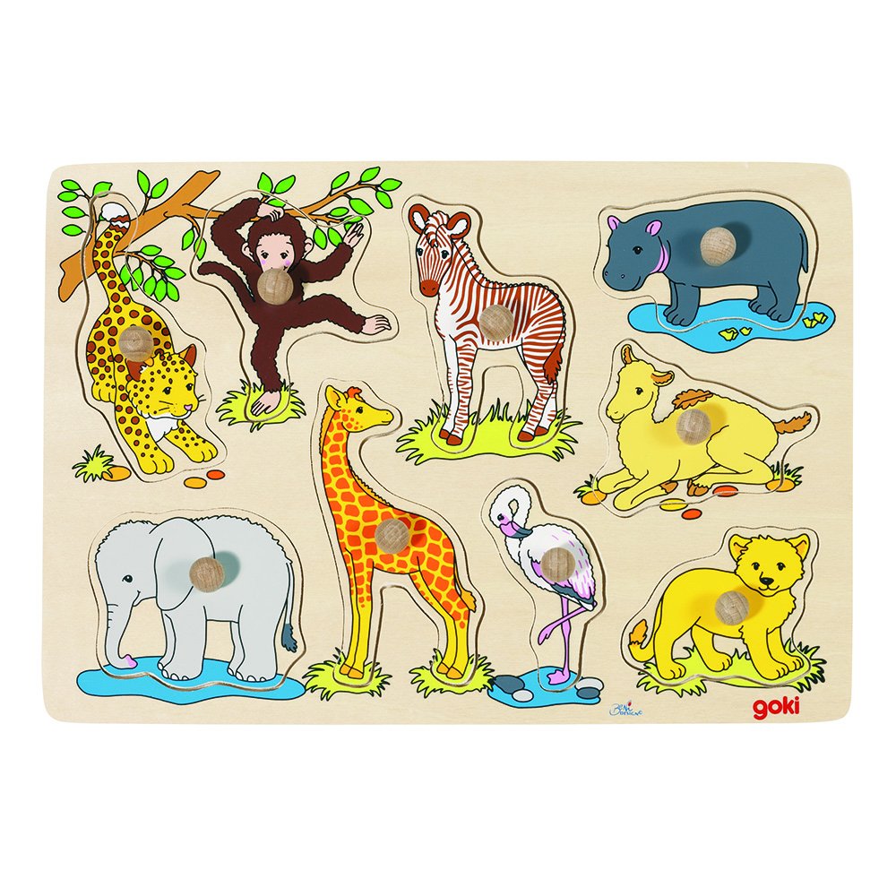 Goki - 2041551 - Wooden Recessed Puzzle - African Young Animal - 9 Pieces