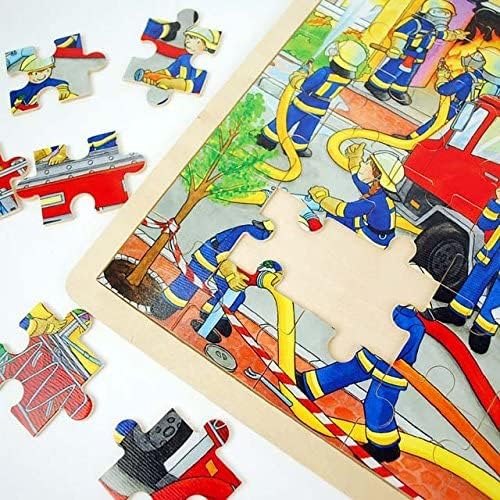 GOKI- Puzzles de Madera Encaje, Bomberos En Acción, Multicolor (57527