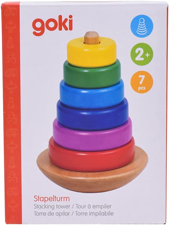 Goki- Puzzles de maderaPuzzles de maderaGOKITorre de apilar, Multicolor, Mediana (58925.0