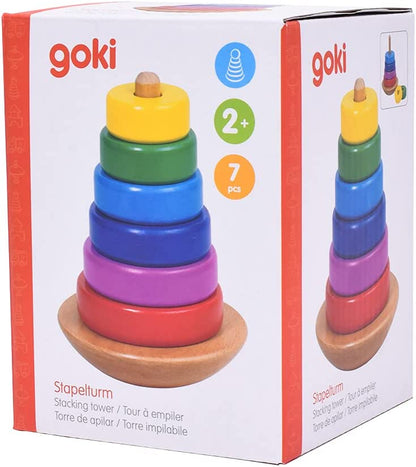 Goki- Puzzles de maderaPuzzles de maderaGOKITorre de apilar, Multicolor, Mediana (58925.0