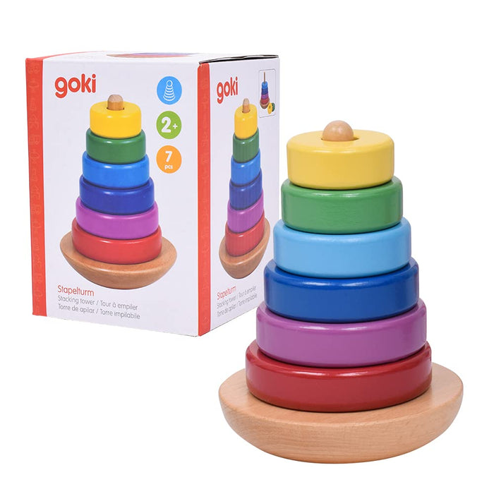 Goki- Puzzles de maderaPuzzles de maderaGOKITorre de apilar, Multicolor, Mediana (58925.0
