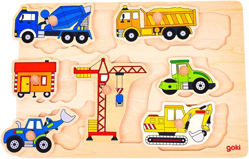 Goki- Encaje, vehículos de construcción, Multicolor (57593