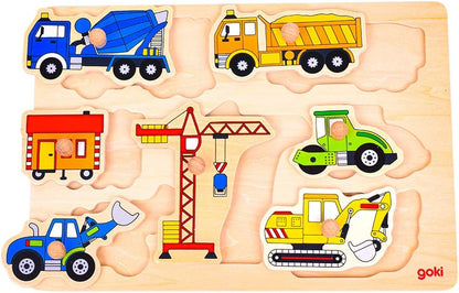 Goki- Encaje, vehículos de construcción, Multicolor (57593