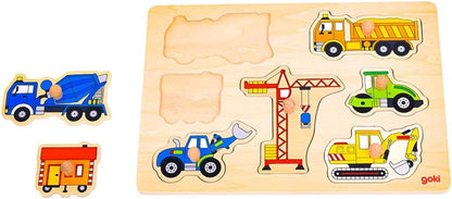 Goki- Encaje, vehículos de construcción, Multicolor (57593