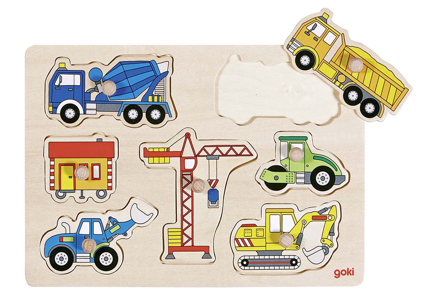 Goki- Encaje, vehículos de construcción, Multicolor (57593