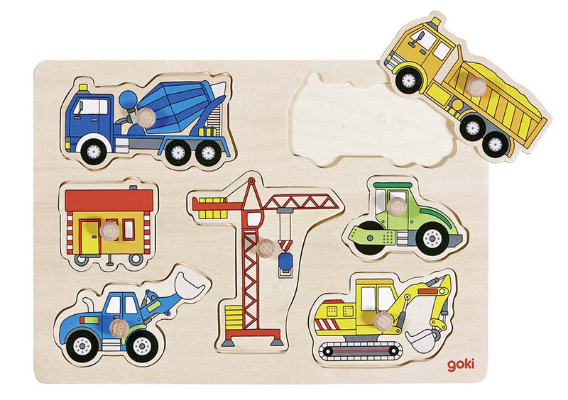 Goki- Encaje, vehículos de construcción, Multicolor (57593