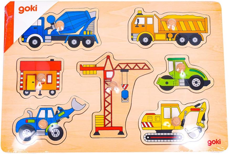 Goki- Encaje, vehículos de construcción, Multicolor (57593