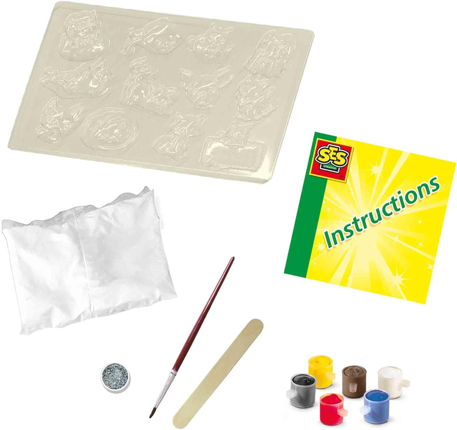 SES Creative 01154 Bastelset für Kinder, Gips Gießen Bastelset, Hunde und Katzen Figuren