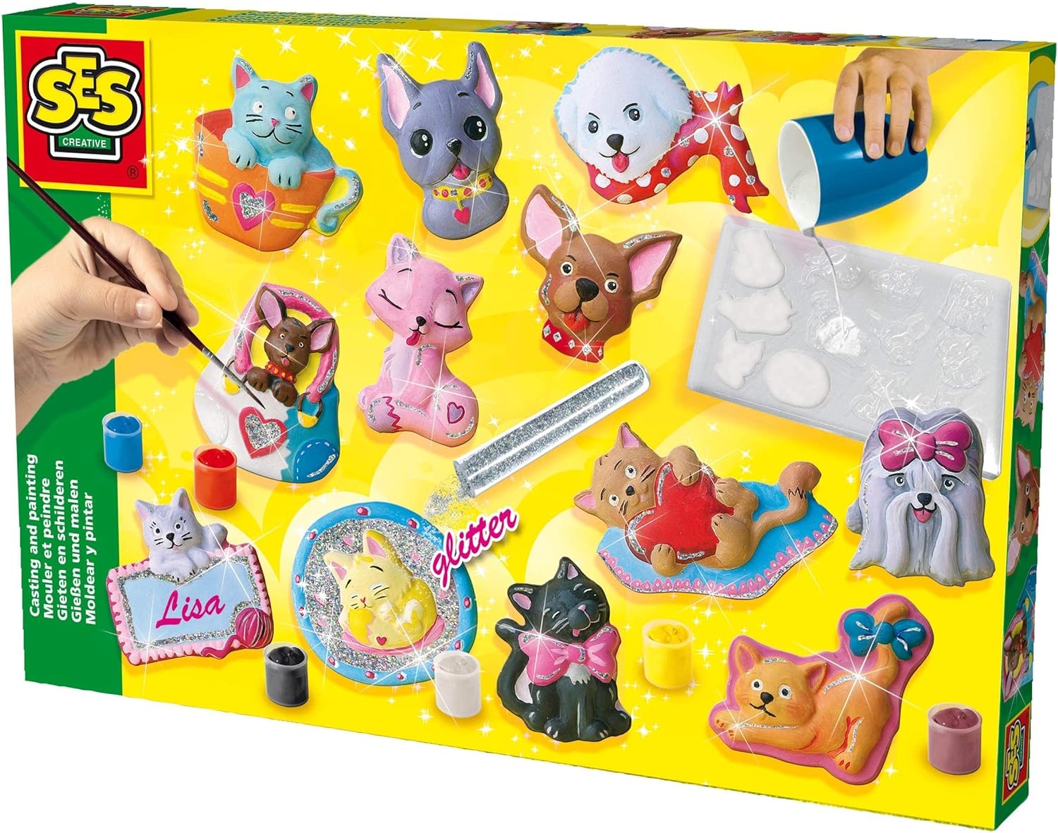 SES Creative 01154 Bastelset für Kinder, Gips Gießen Bastelset, Hunde und Katzen Figuren