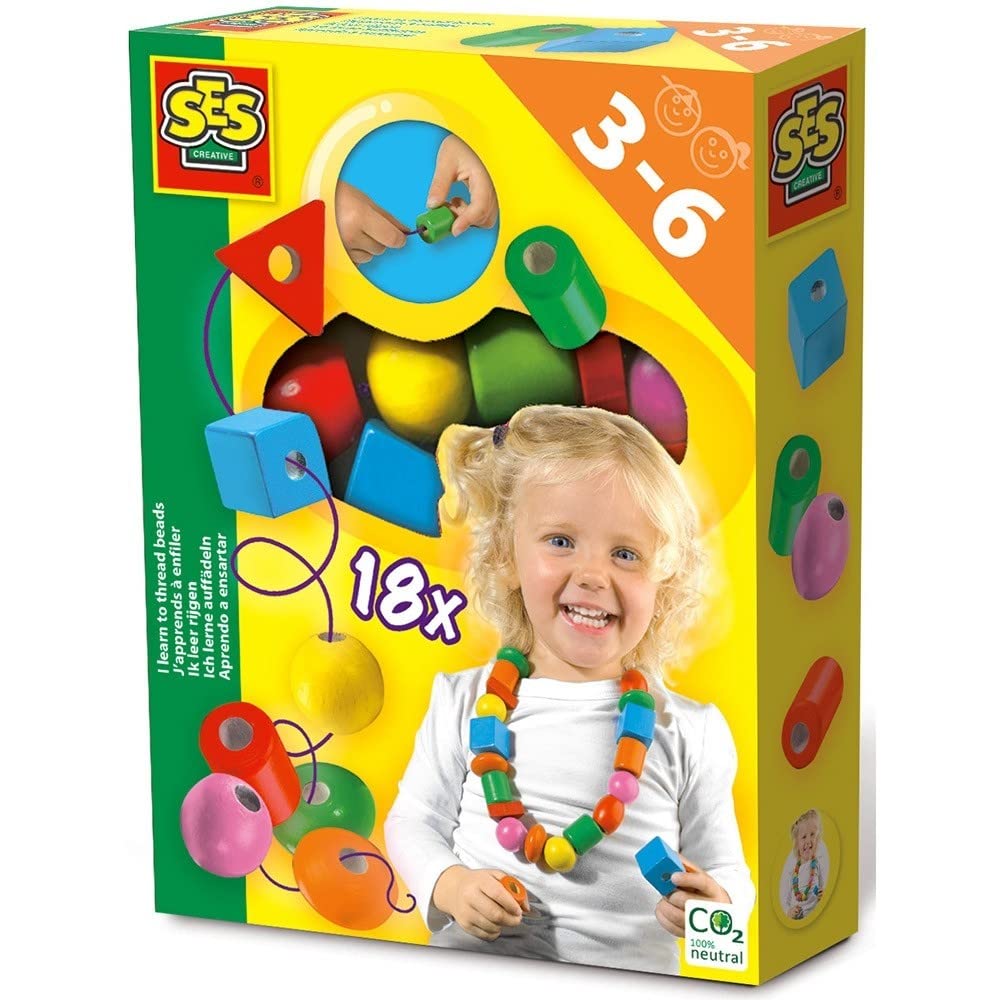 SES Creative 14808 Children's I Learn to Thread Beads, Blue I learn Thread Beads