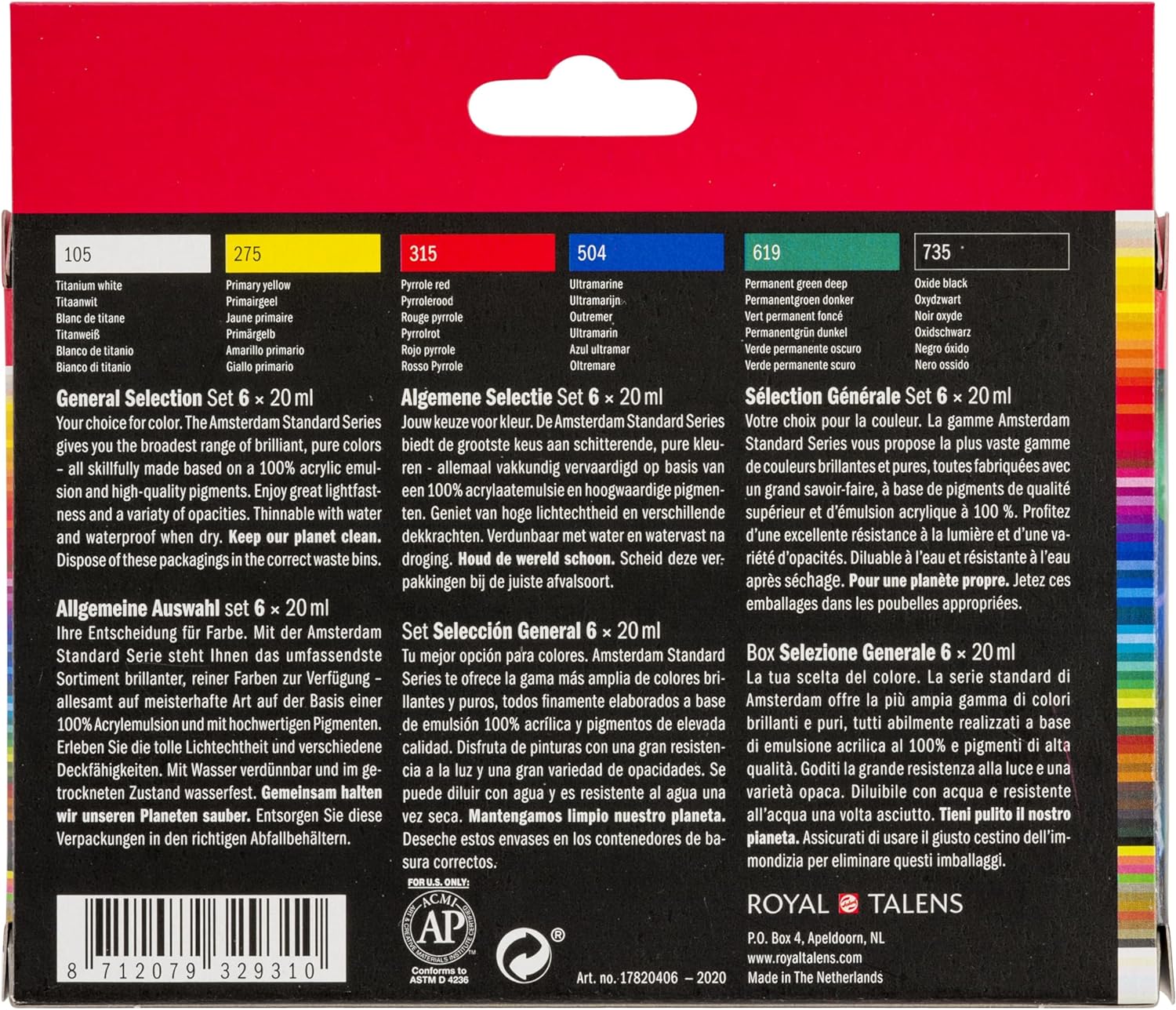 Amsterdam Standard Series Set de Pintura Acrílica para Novatos | Set de Mezcla de Colores (6 x 20 ml) | Colores Básicos