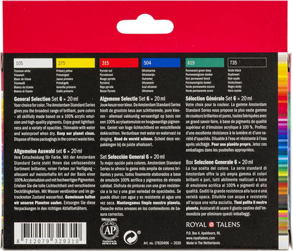 Amsterdam Standard Series Set de Pintura Acrílica para Novatos | Set de Mezcla de Colores (6 x 20 ml) | Colores Básicos