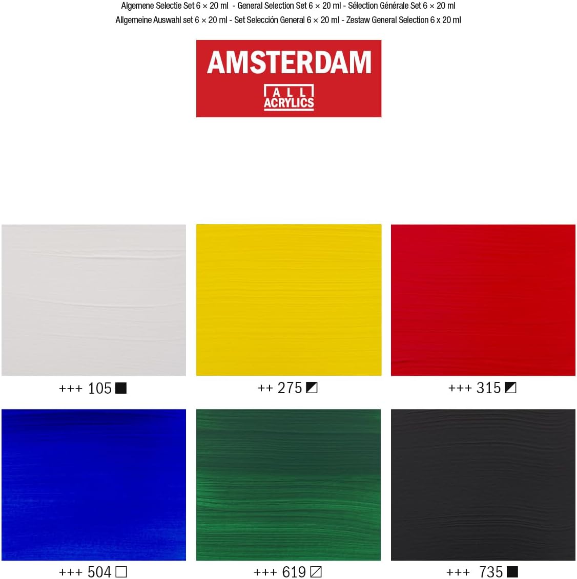 Amsterdam Standard Series Set de Pintura Acrílica para Novatos | Set de Mezcla de Colores (6 x 20 ml) | Colores Básicos
