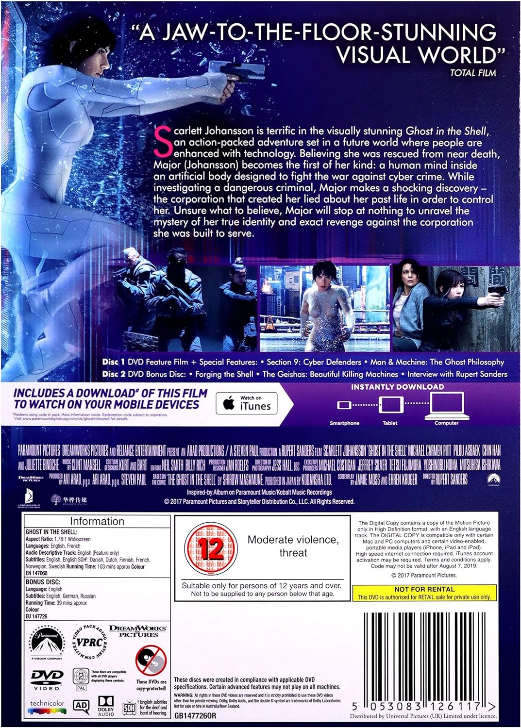 Ghost in the Shelll DvD (Uk Exclusive) Limited Edition Artwork includes Bonus Disc