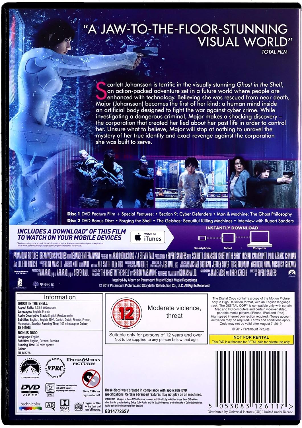 Ghost in the Shelll DvD (Uk Exclusive) Limited Edition Artwork includes Bonus Disc
