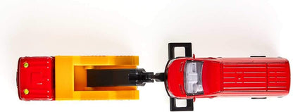 siku 1667, Breakdown Truck with Car, Metal/Plastic, Red/Yellow, Liftable and lowerable towing device