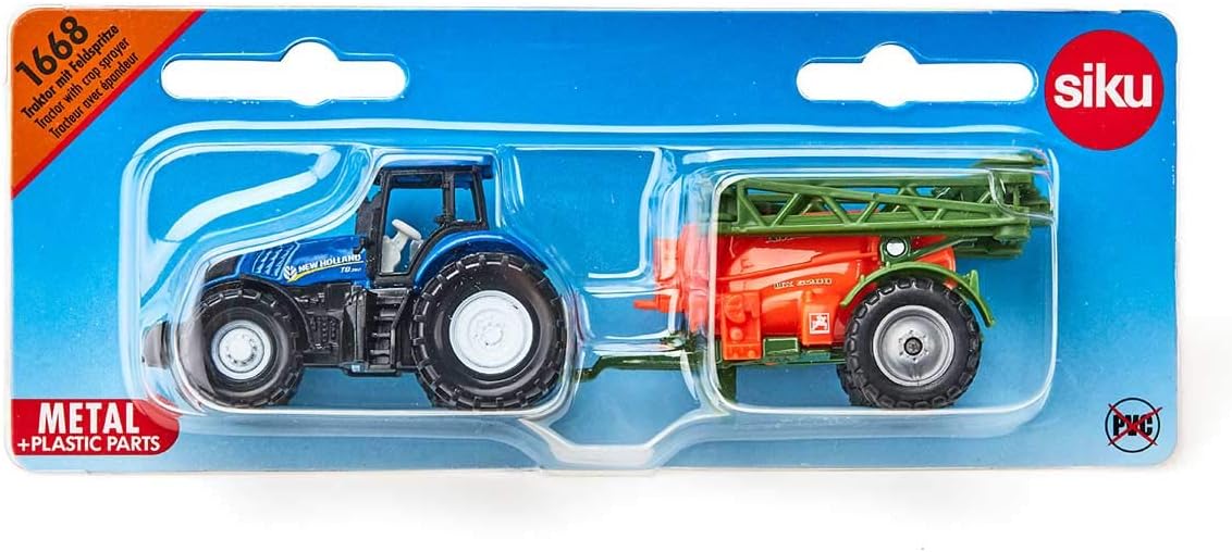 siku 1668, Tractor with Crop Sprayer, Metal/Plastic, Blue/Orange, Movable spray frame