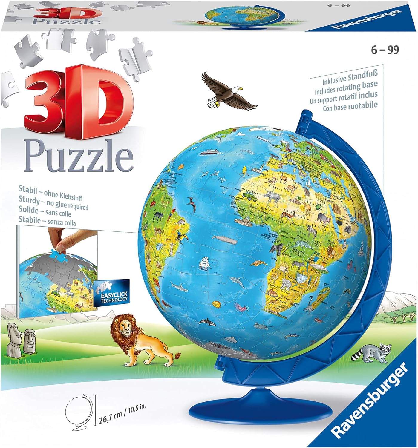 Ravensburger Children’s World Globe 3D Jigsaw Puzzle for Kids age 6 Years Up - 180 Pieces - No Glue Required