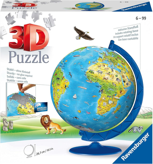 Ravensburger Children’s World Globe 3D Jigsaw Puzzle for Kids age 6 Years Up - 180 Pieces - No Glue Required