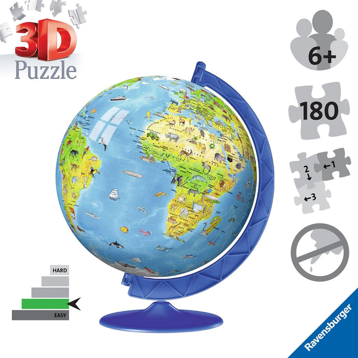 Ravensburger Children’s World Globe 3D Jigsaw Puzzle for Kids age 6 Years Up - 180 Pieces - No Glue Required