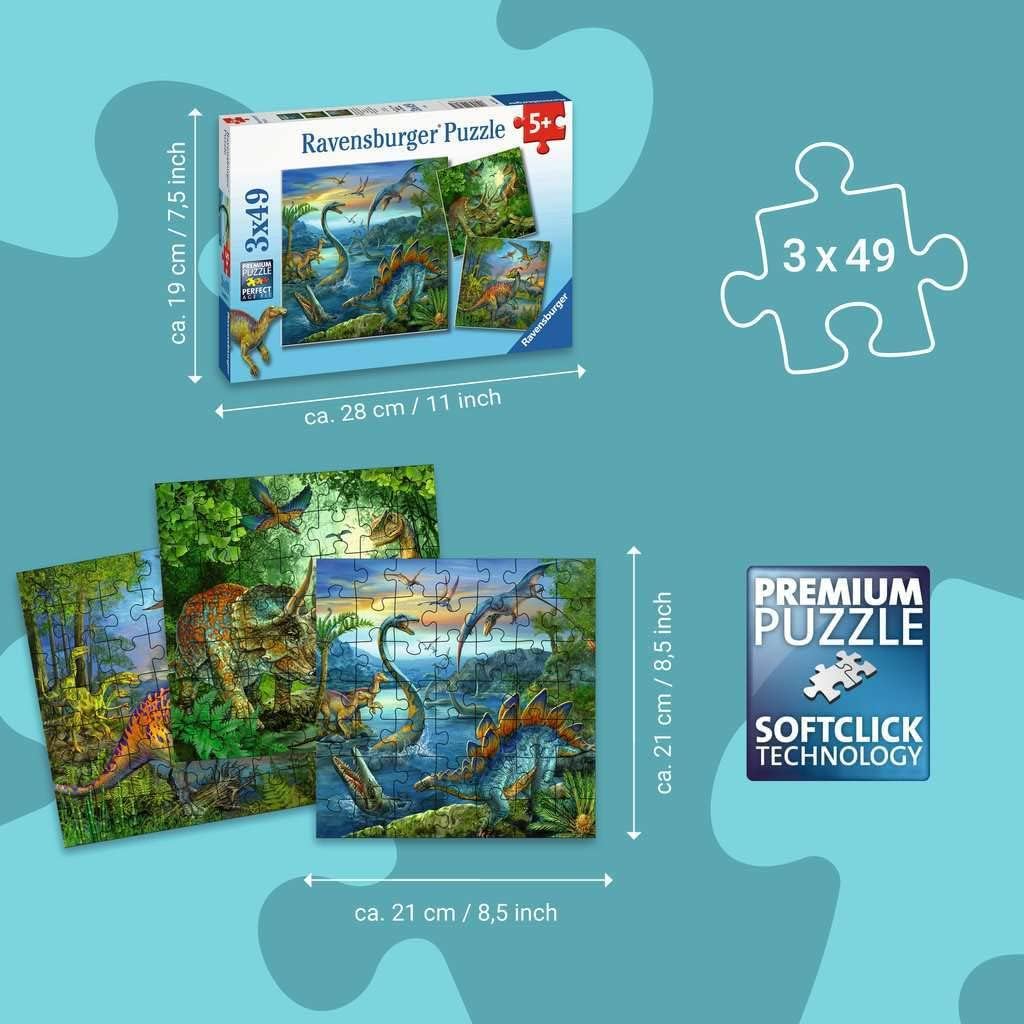 Ravensburger Puzzle – 09317 Child Classic – 3 x 49 Pieces – The Fascination of the Dinosaurs