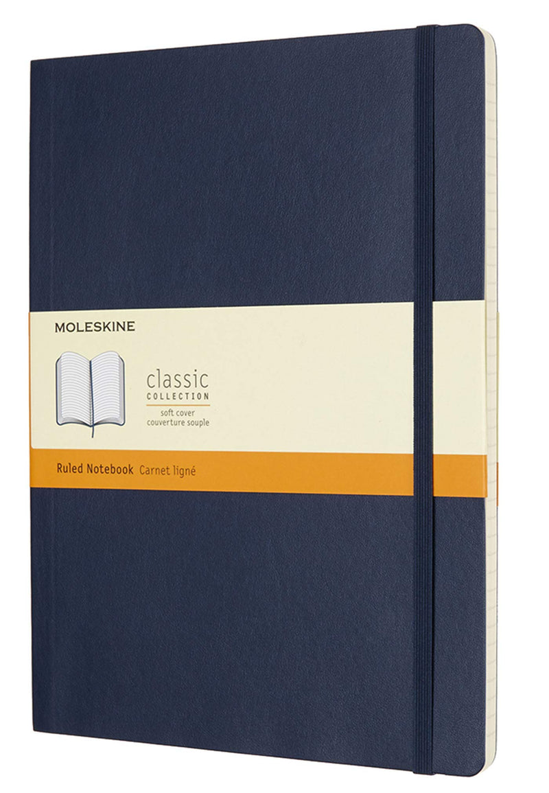 Moleskine Classic Notebook, Soft Cover, XL (7.5" x 9.5") Ruled/Lined, Sapphire Blue, 192 Pages